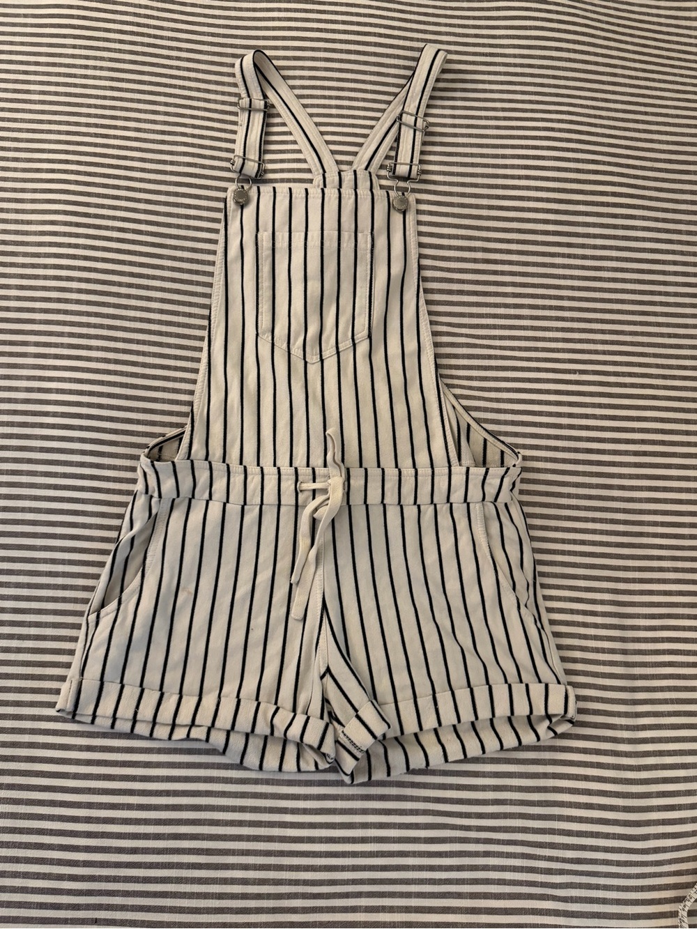 Z Supply Black and White Striped Kids Overall Shorts